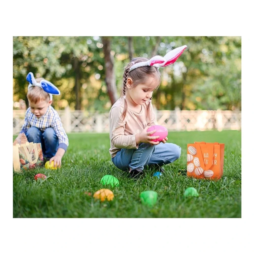 Reusable Easter Tote Bag for Egg Hunt Bunny Carrot Chick 8 Pack